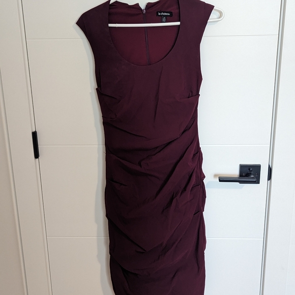 Burgundy ruched Le Chateau dress, small - Picture 2 of 4